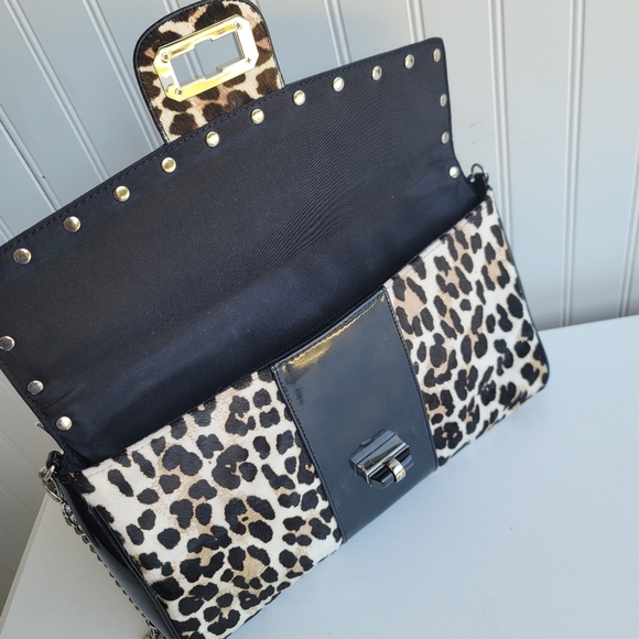 White House Black Market Leopard Cheetah Calf Hair Leather Shoulder Clutch Bag - Picture 6 of 12